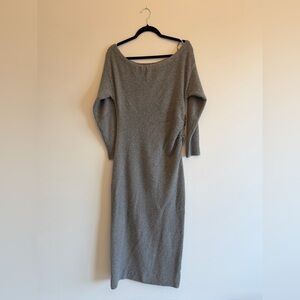 Abercrombie & Fitch Grey Knit Midi Dress Off Shoulder Ruched Bodycon Size M